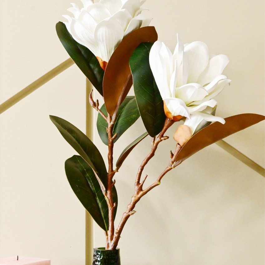 Elegant Artificial Magnolia Branch Flower Without Vase | 2.6 Feet