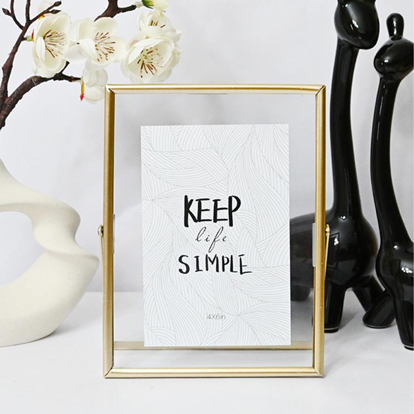 Quote Keep Life Simple Tempered Glass Golden Metal Frame