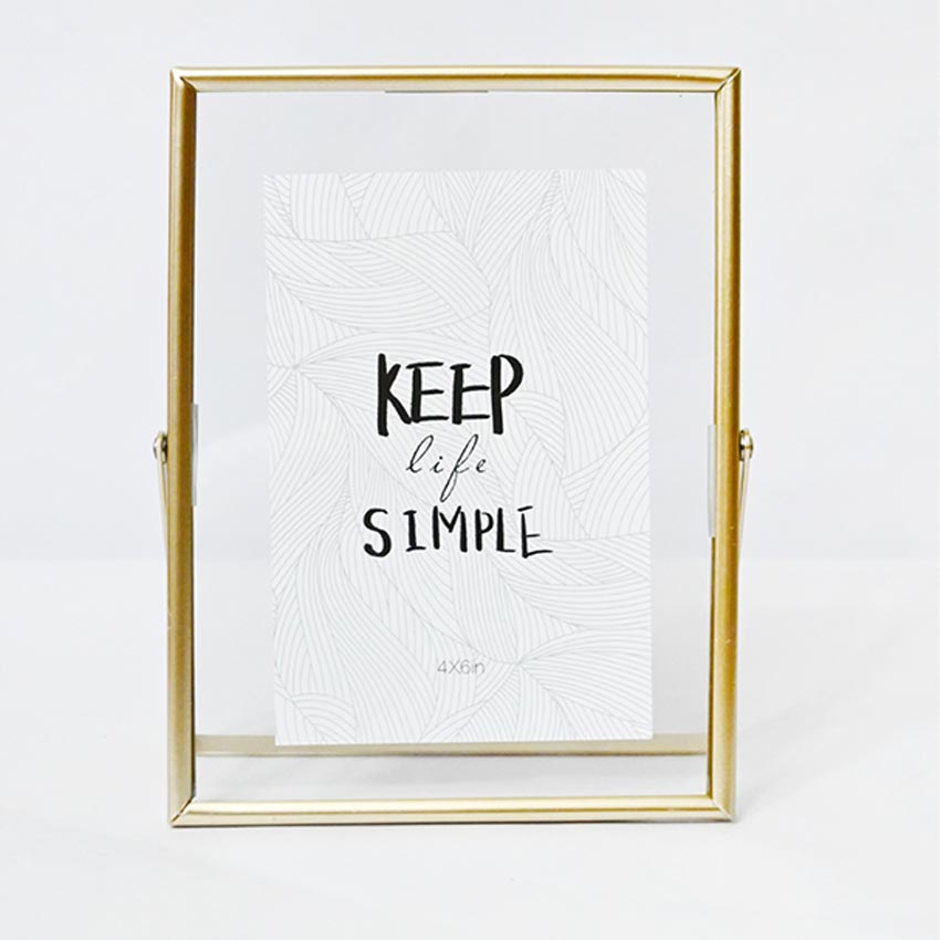 Quote Keep Life Simple Tempered Glass Golden Metal Frame