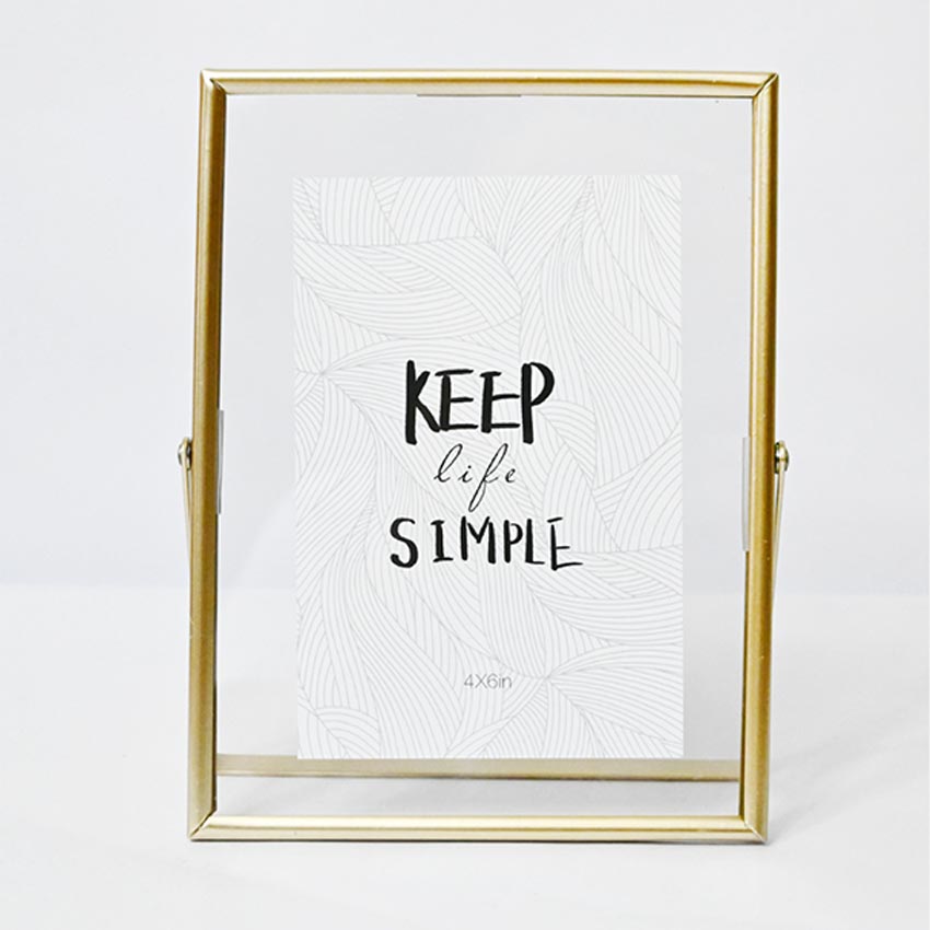 Quote Keep Life Simple Tempered Glass Golden Metal Frame