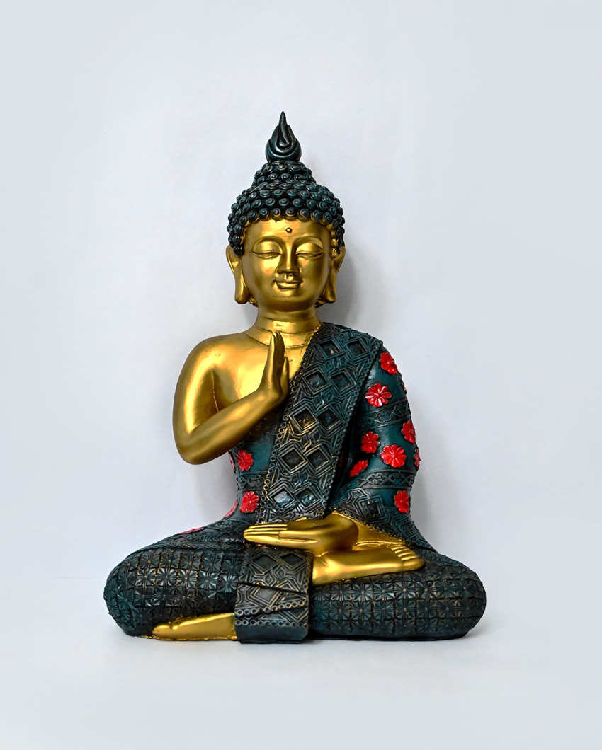 Tranquil Multicolor Resin Serene Buddha Idol | 10 x 6 x 15 inches