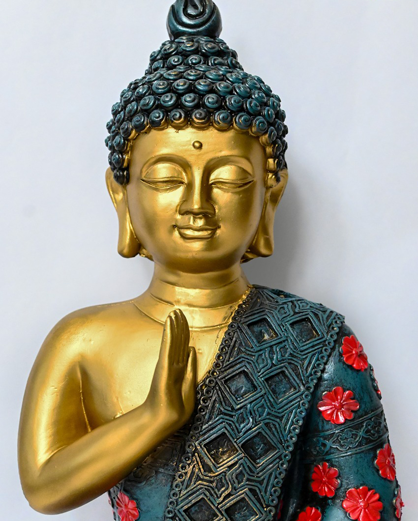 Tranquil Multicolor Resin Serene Buddha Idol | 10 x 6 x 15 inches