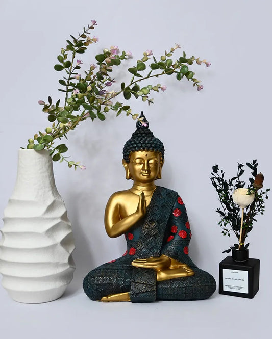 Tranquil Multicolor Resin Serene Buddha Idol | 10 x 6 x 15 inches