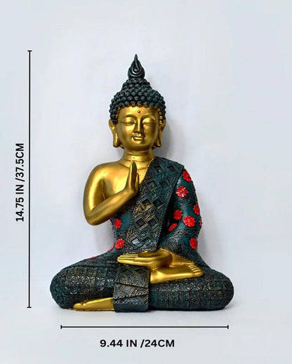 Tranquil Multicolor Resin Serene Buddha Idol | 10 x 6 x 15 inches