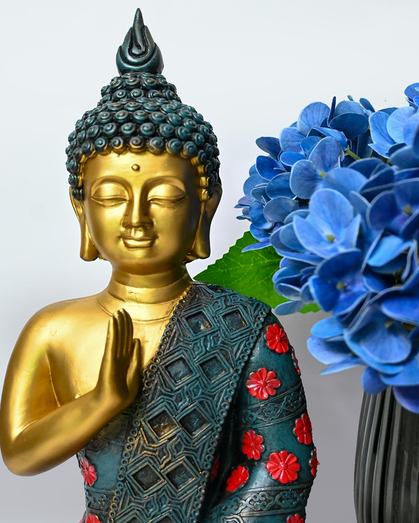 Tranquil Multicolor Resin Serene Buddha Idol | 10 x 6 x 15 inches