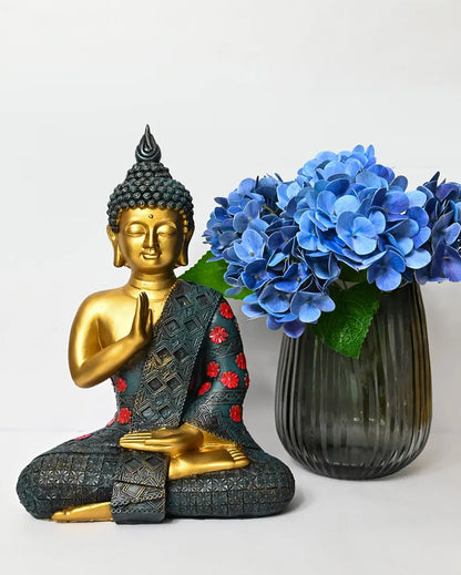 Tranquil Multicolor Resin Serene Buddha Idol | 10 x 6 x 15 inches