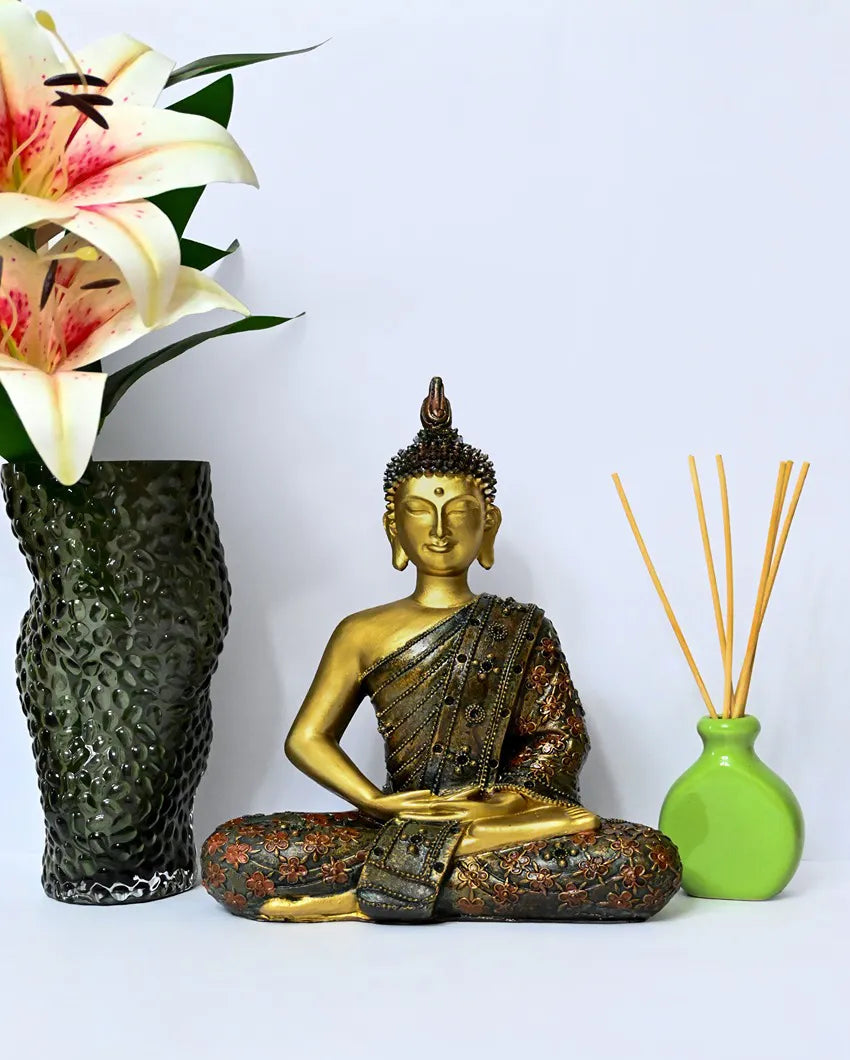 Serene Multicolor Resin Meditating Buddha Statue | 9 x 5 x 12 inches