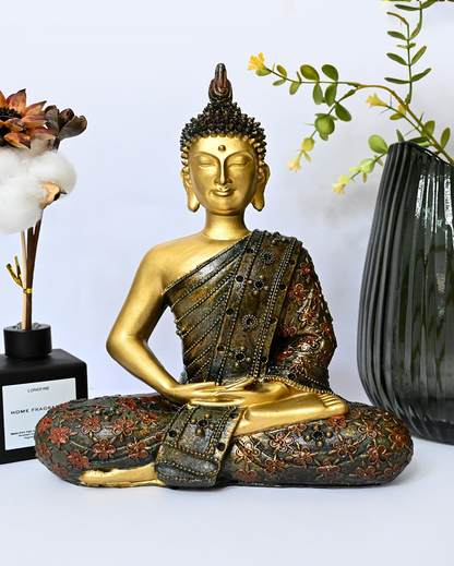 Serene Multicolor Resin Meditating Buddha Statue | 9 x 5 x 12 inches