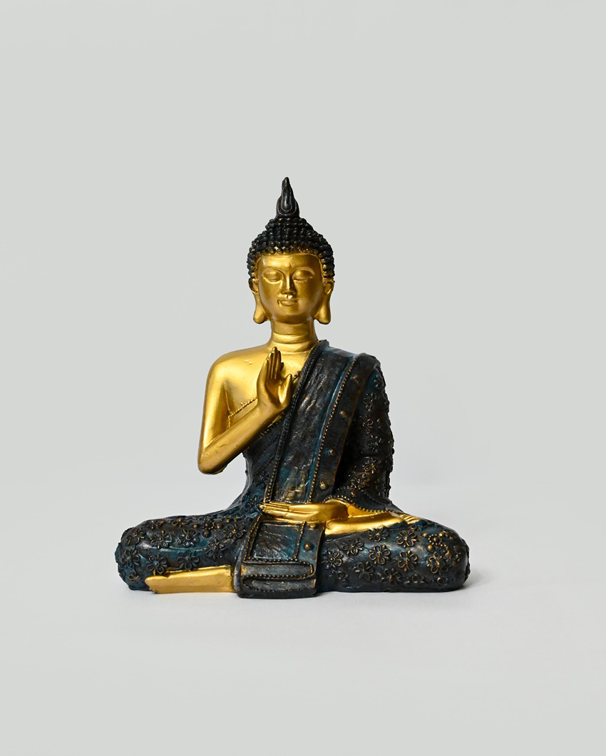 Peaceful Multicolor Resin Zen Buddha Statue | 6 x 4 x 8 inches