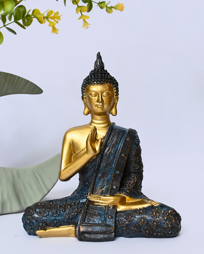 Peaceful Multicolor Resin Zen Buddha Statue | 6 x 4 x 8 inches