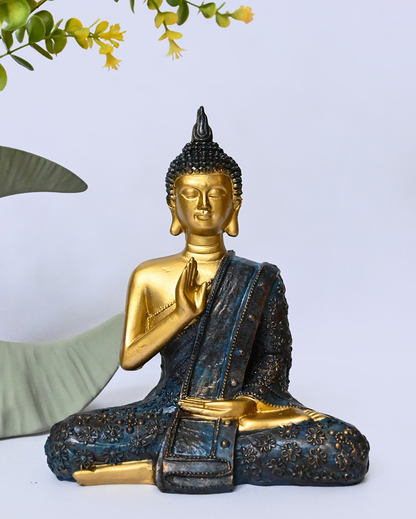 Peaceful Multicolor Resin Zen Buddha Statue | 6 x 4 x 8 inches