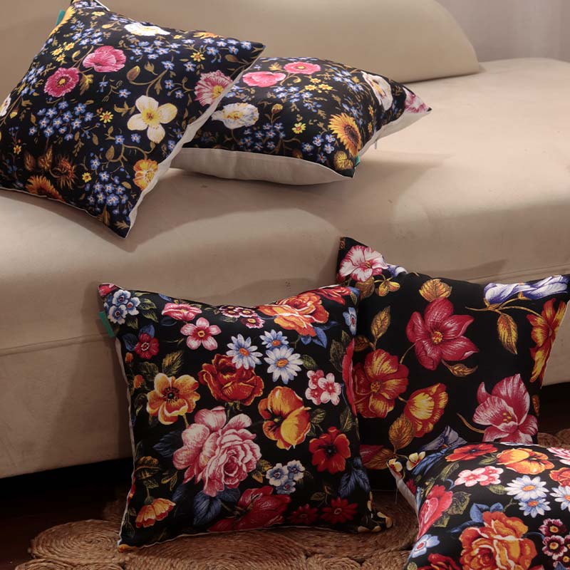 Black Blossom  Cushion Covers | Set Of 5 Default Title