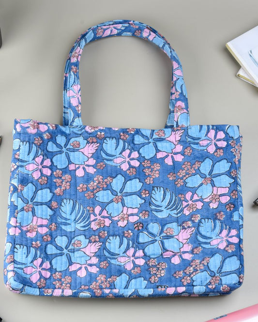 Floral Breeze Convertible Quilted Tote Bag - Block Printed