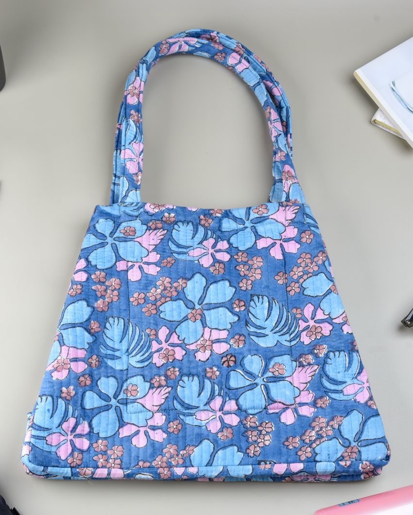 Floral Breeze Convertible Quilted Tote Bag - Block Printed