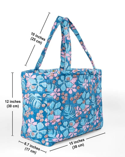 Floral Breeze Convertible Quilted Tote Bag - Block Printed