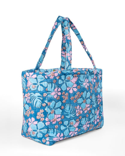 Floral Breeze Convertible Quilted Tote Bag - Block Printed