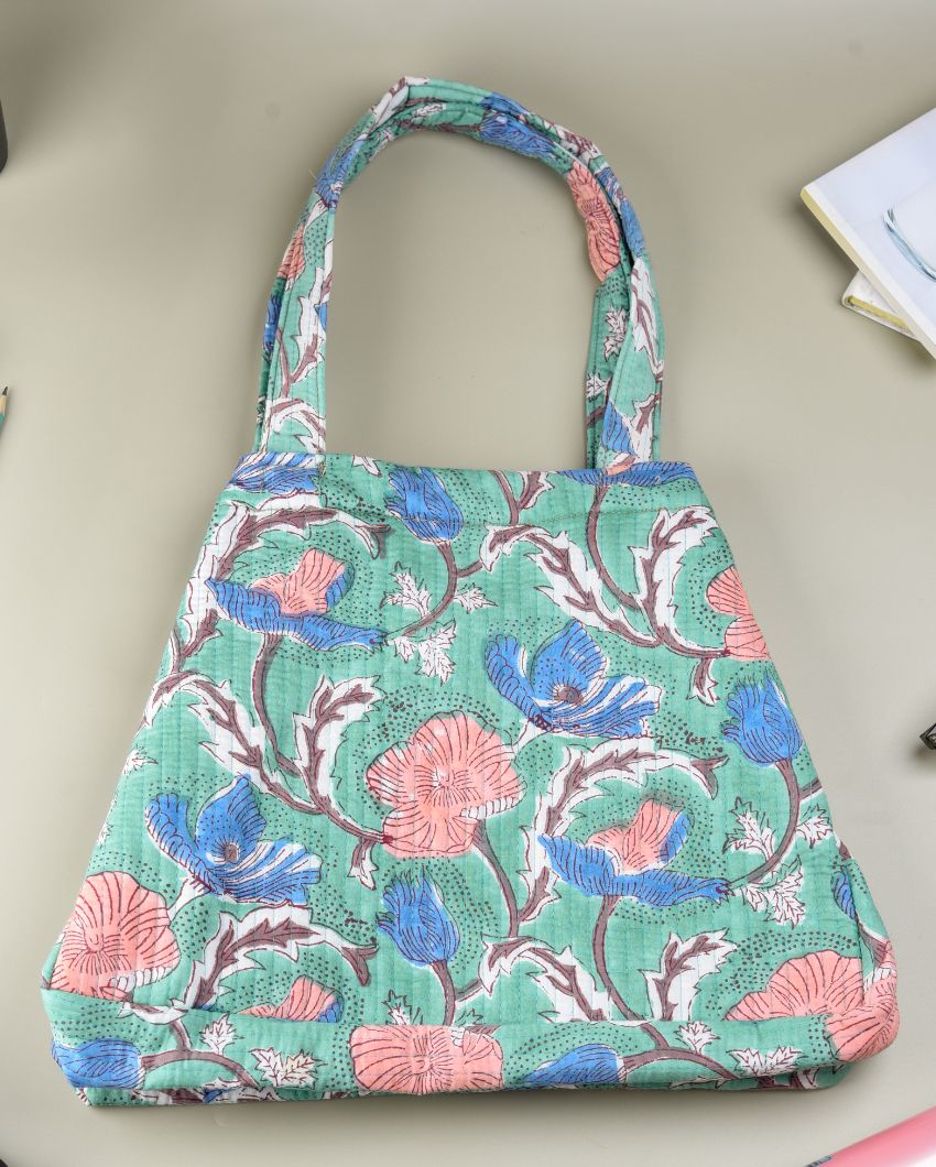 Wildflower Convertible Quilted Tote Bag - Block Printed