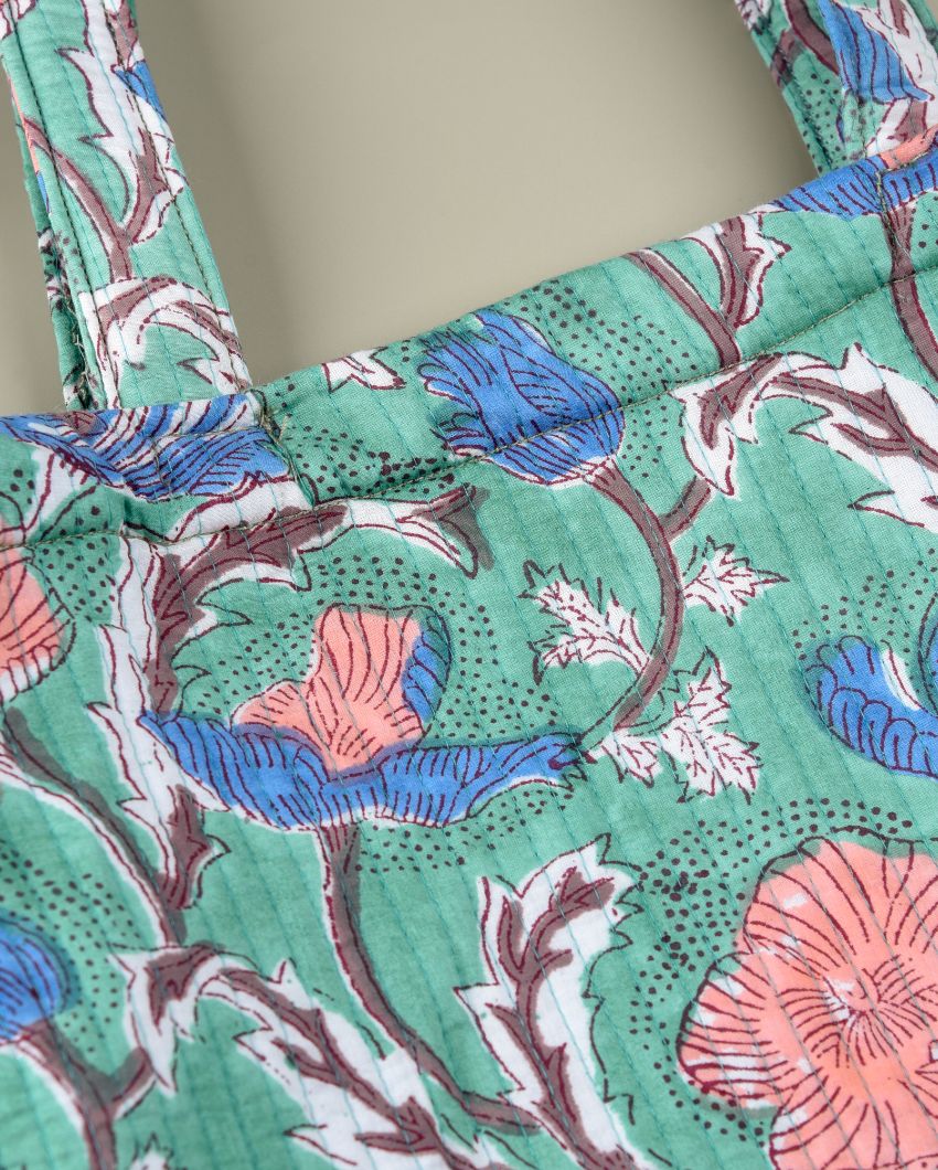 Wildflower Convertible Quilted Tote Bag - Block Printed