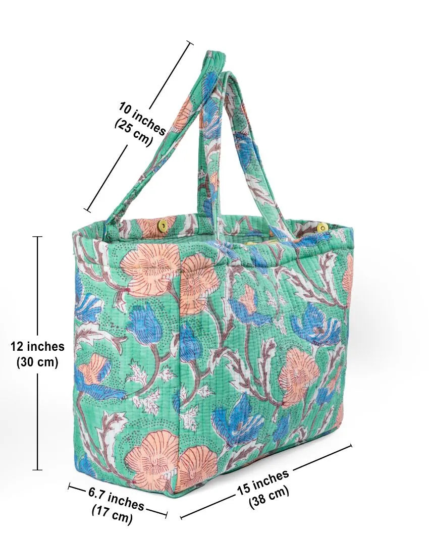 Wildflower Convertible Quilted Tote Bag - Block Printed