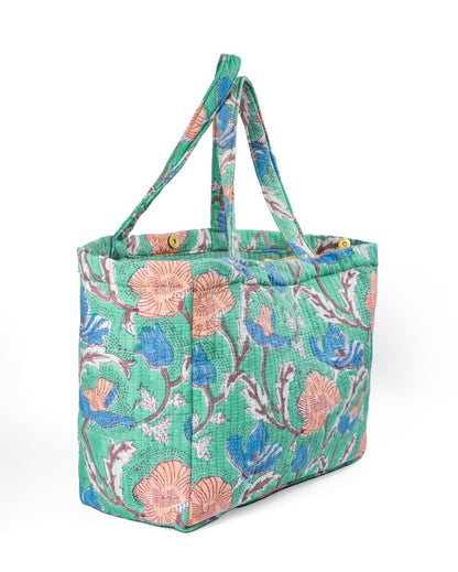 Wildflower Convertible Quilted Tote Bag - Block Printed