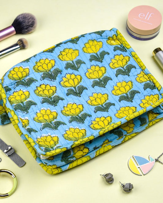 Sunshine Bloom Block Printed Jewellery & Travel Organizer