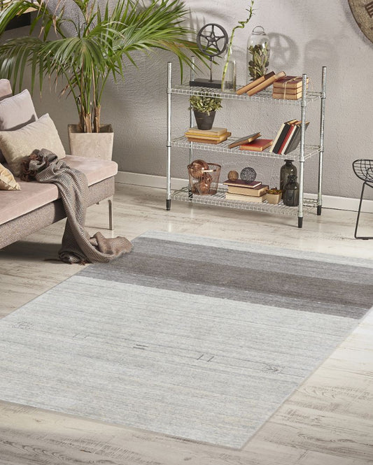 Light Grey Wool & Viscose Blend Hand Woven Carpet | 5x3, 8x5, 6x4 ft 5 x 3 ft