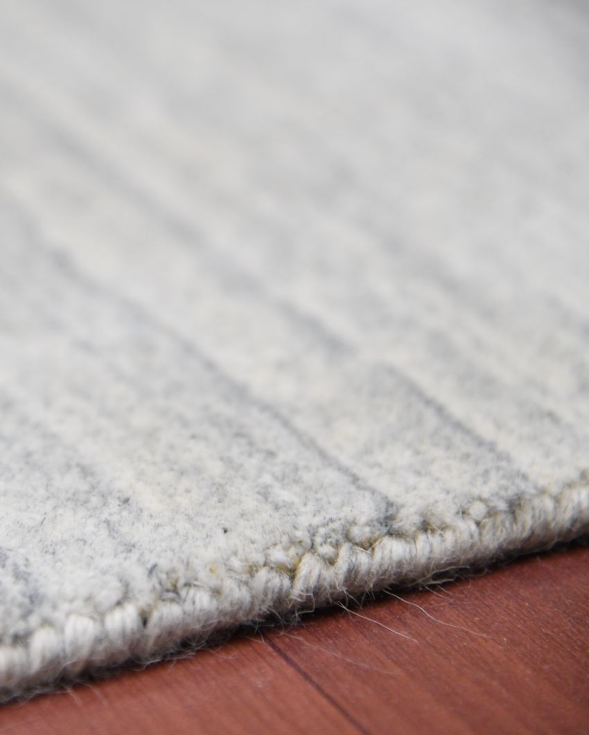 Light Grey Wool & Viscose Blend Hand Woven Carpet | 5x3, 8x5, 6x4 ft 5 x 3 ft