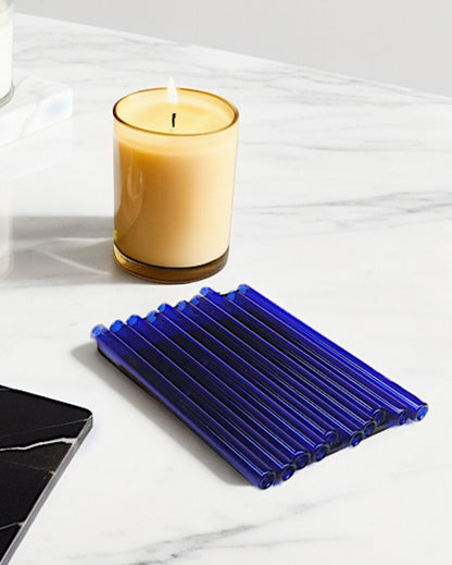 Brilliant Blue Handblown Glass Flute Style Coaster