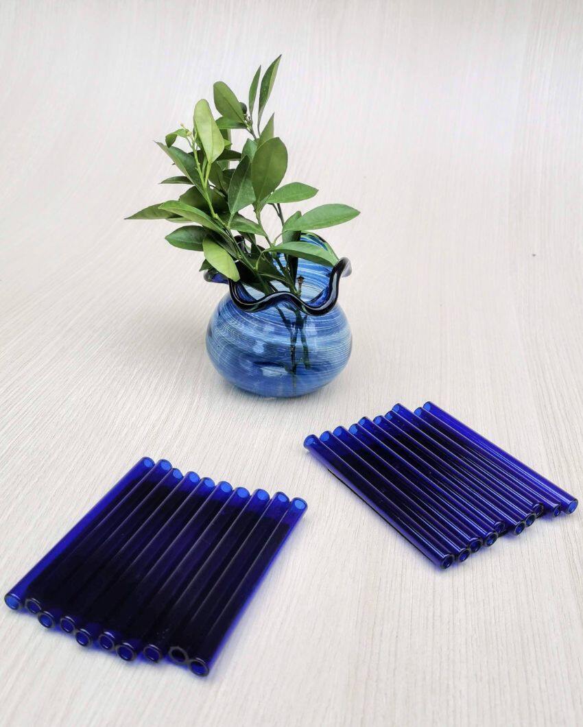 Brilliant Blue Handblown Glass Flute Style Coaster