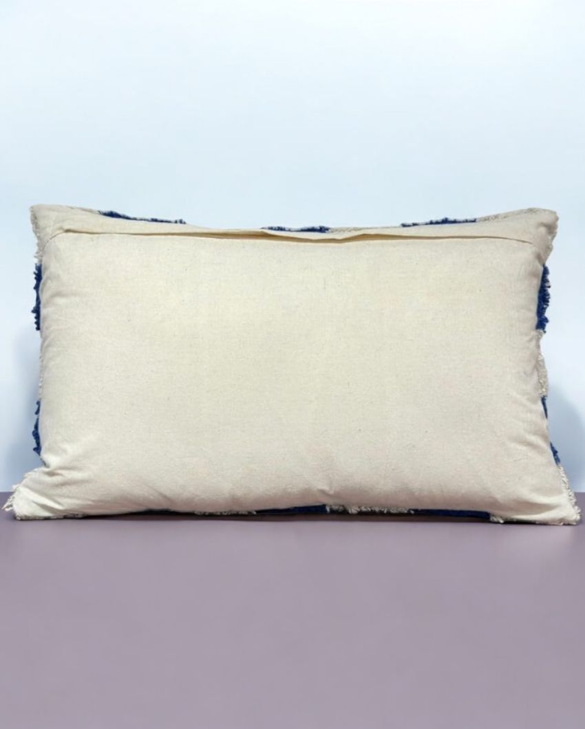 Blue&White Checkerboard Tufted Cotton Cushion Cover | 14 x 22 Inches