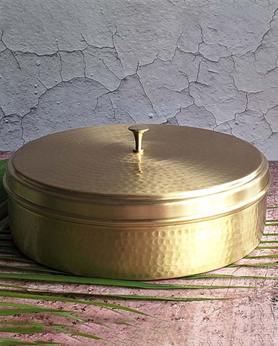 Traditional & Hammered Storing Spices Freshly Brass Golden Masala Box | 8 x 3 inches