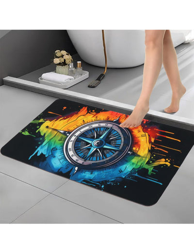 Geometric Compus Multicolor Rubber Bath Mats | Set of 2 | 23 x 15 inches