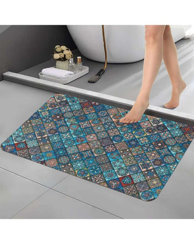 Timeless Traditional Art Blue Rubber Bath Mats | Set of 2 | 23 x 15 inches