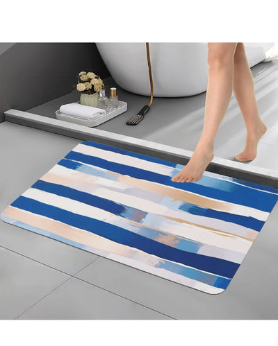 Cool Stripes Blue Rubber Bath Mats | Set of 2 | 23 x 15 inches