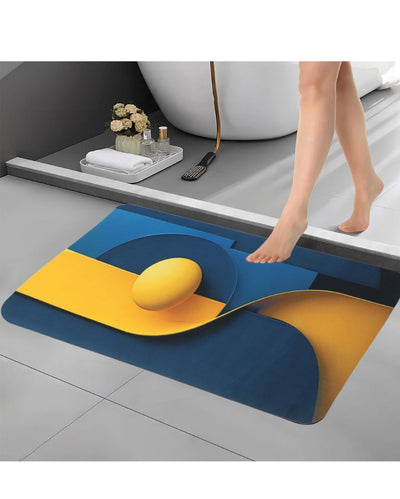 Modern Art Blue & Yellow Rubber Bath Mats | Set of 2 | 23 x 15 inches