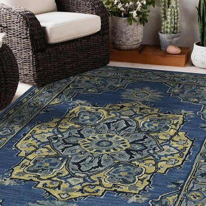 Steel Blue Wool Boho Hand Tufted Carpet | 8 x 5 Feet