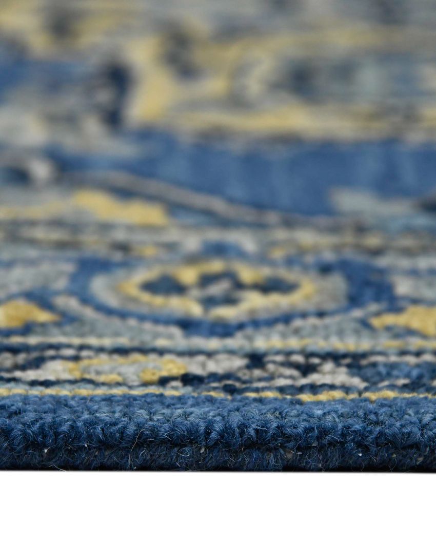 Steel Blue Wool Boho Hand Tufted Carpet | 8x5 ft