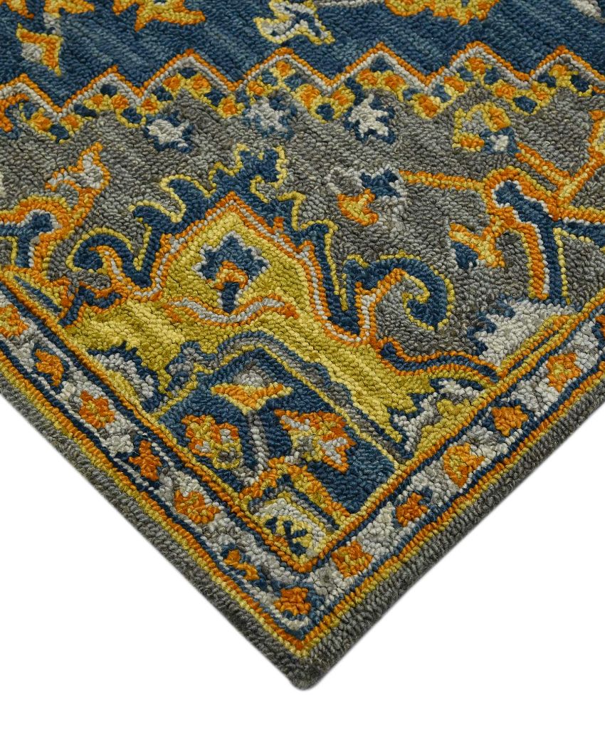Blue Wool Boho Hand Tufted Carpet | 8x5 ft