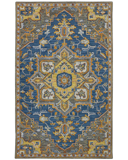 Blue Orange Geometric Hand Tufted Wool Rug for Living Room | 10 x 8 Feet