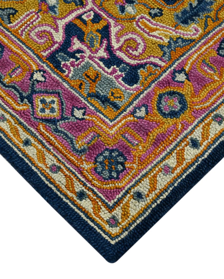 Navy Wool Boho Hand Tufted Carpet | 8x5 ft