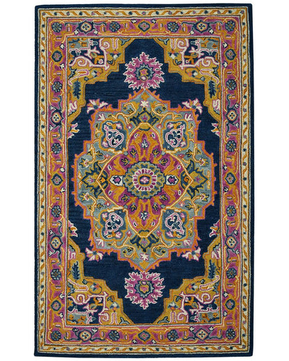 Navy Wool Boho Hand Tufted Carpet | 8x5 ft