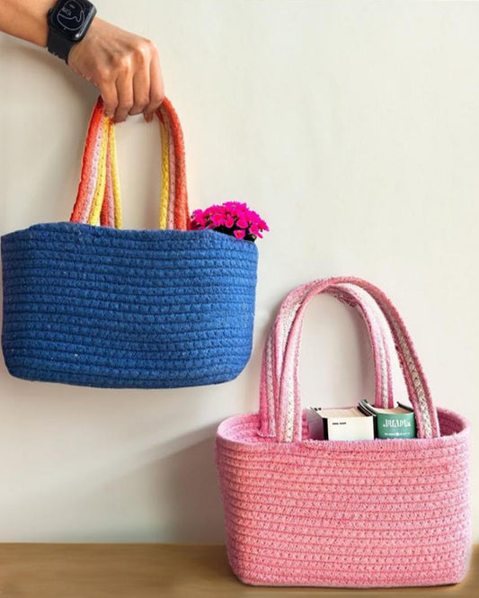 Blue & Pink Boho Cotton Basket | Set Of 2