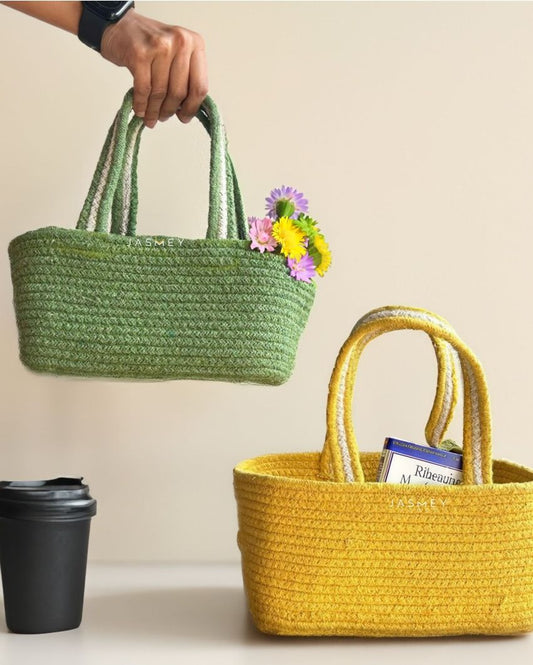 Yellow & Green Boho Cotton Basket | Set Of 2