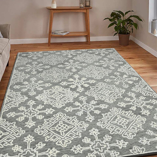 Light Grey Geometric Pattern Hand Tufted Carpet