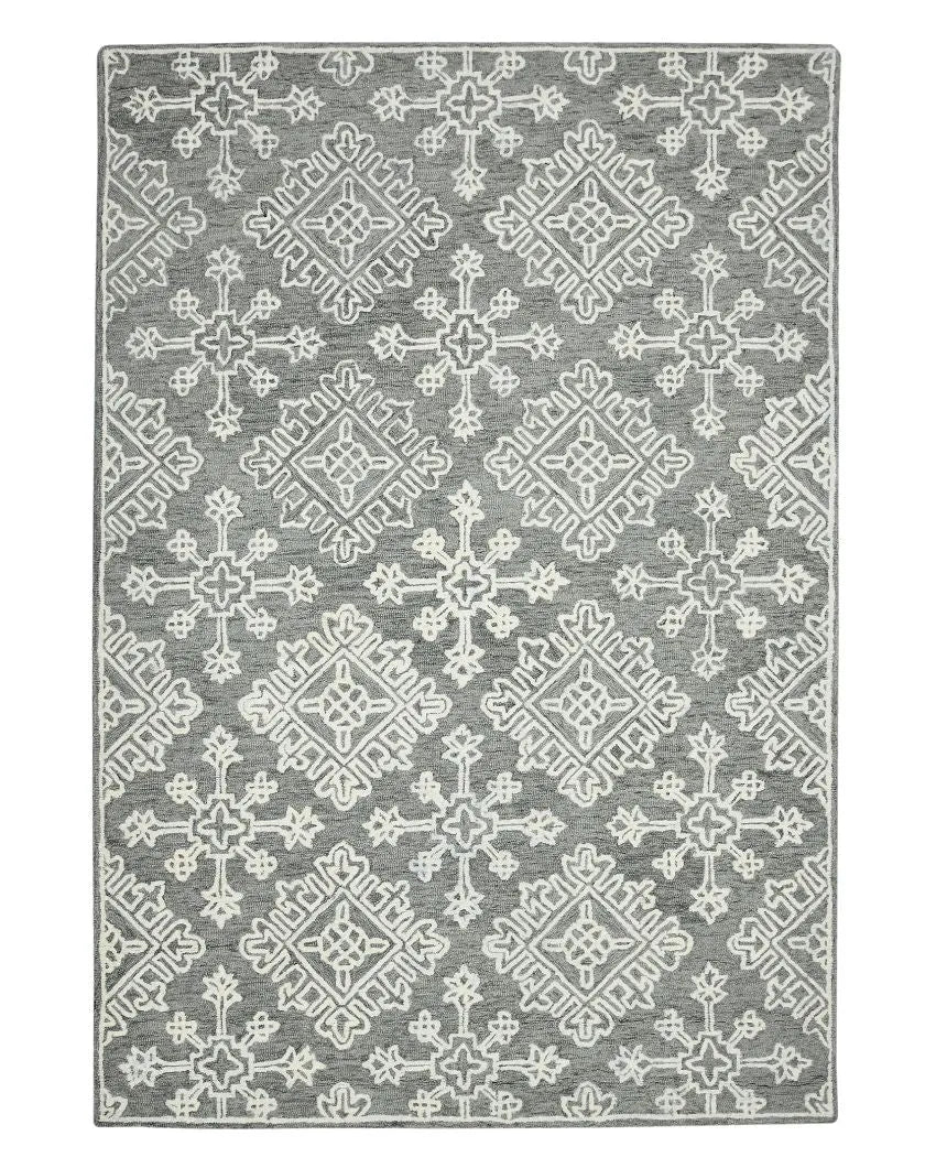 Light Grey Geometric Pattern Hand Tufted Carpet