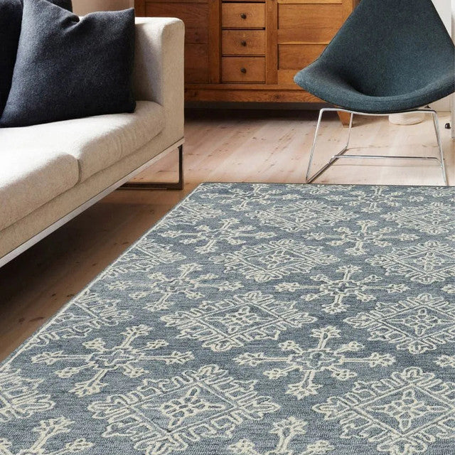 Dark Grey Wool Geometric Pattern Hand-Tufted Rug Carpet