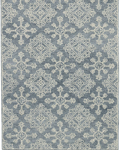 Dark Grey Wool Geometric Pattern Hand-Tufted Rug Carpet