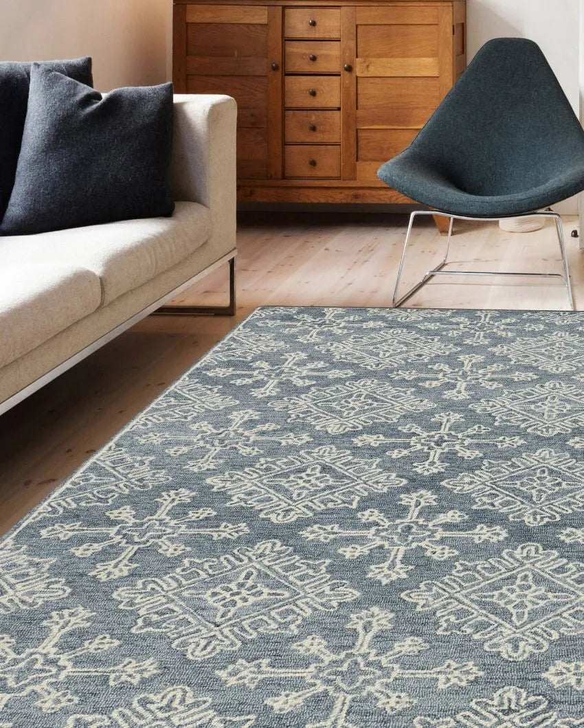 Dark Grey Wool Geometric Pattern Hand-Tufted Rug Carpet