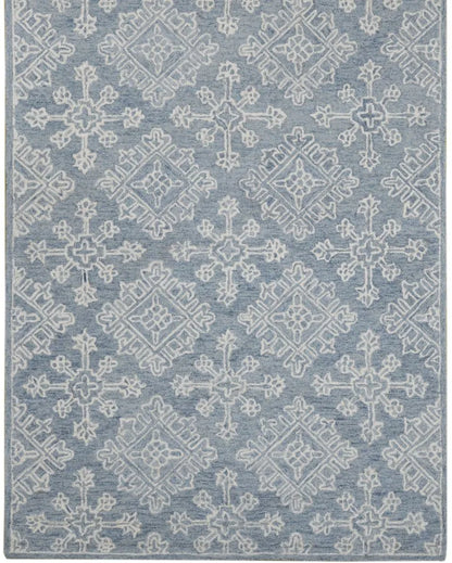 Blue Wool Geometric Pattern Hand-Tufted Rug Carpet