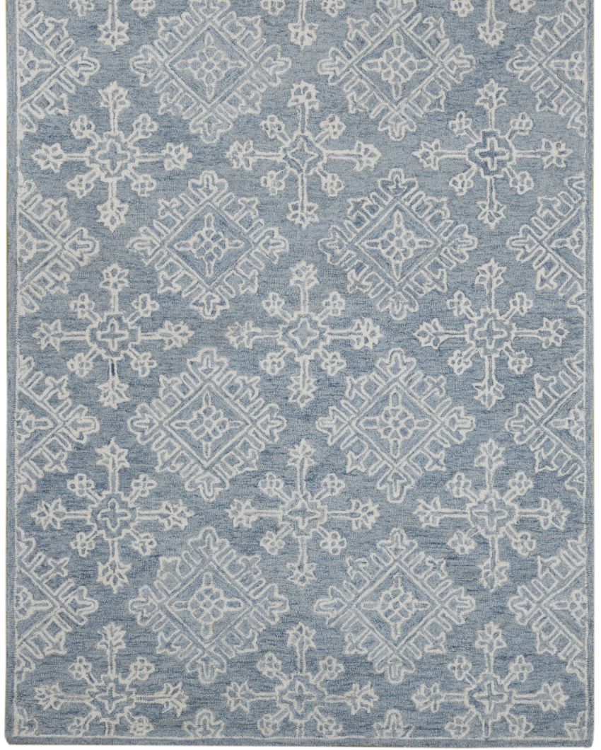 Blue Wool Geometric Pattern Hand-Tufted Rug Carpet